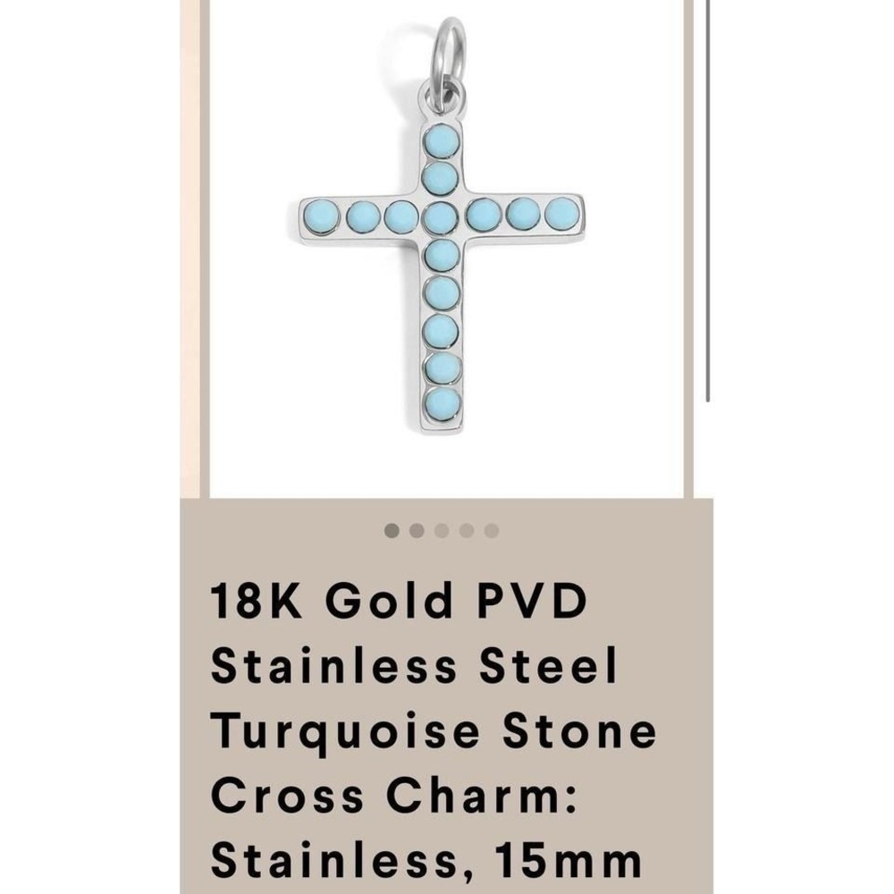 Turquoise Stone Cross Charm 18K Gold PVD Stainless Steel Religious Pendant